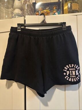 PINK Victoria's Secret Black Athletic Lounge Shorts with Pink Logo